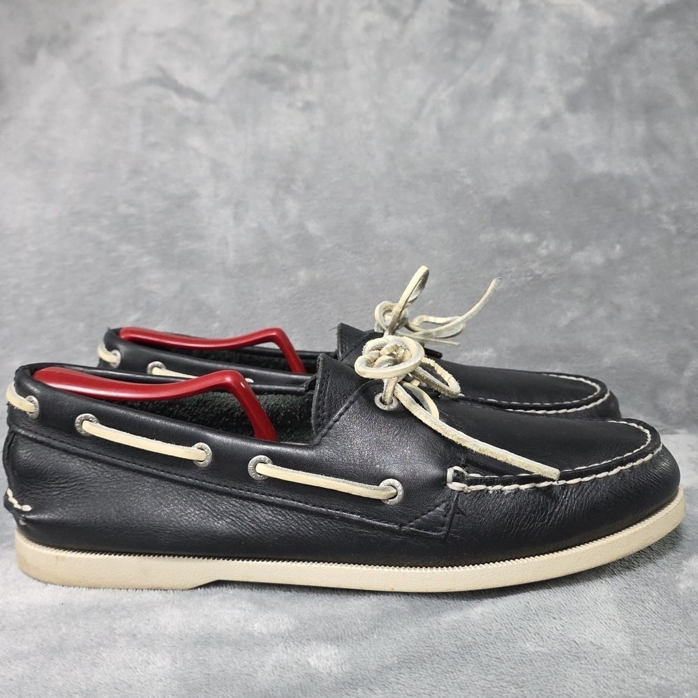 Vintage GH Bass Summer Hampton Boat Shoes Men's Size 9.5 M Black Leather Made In